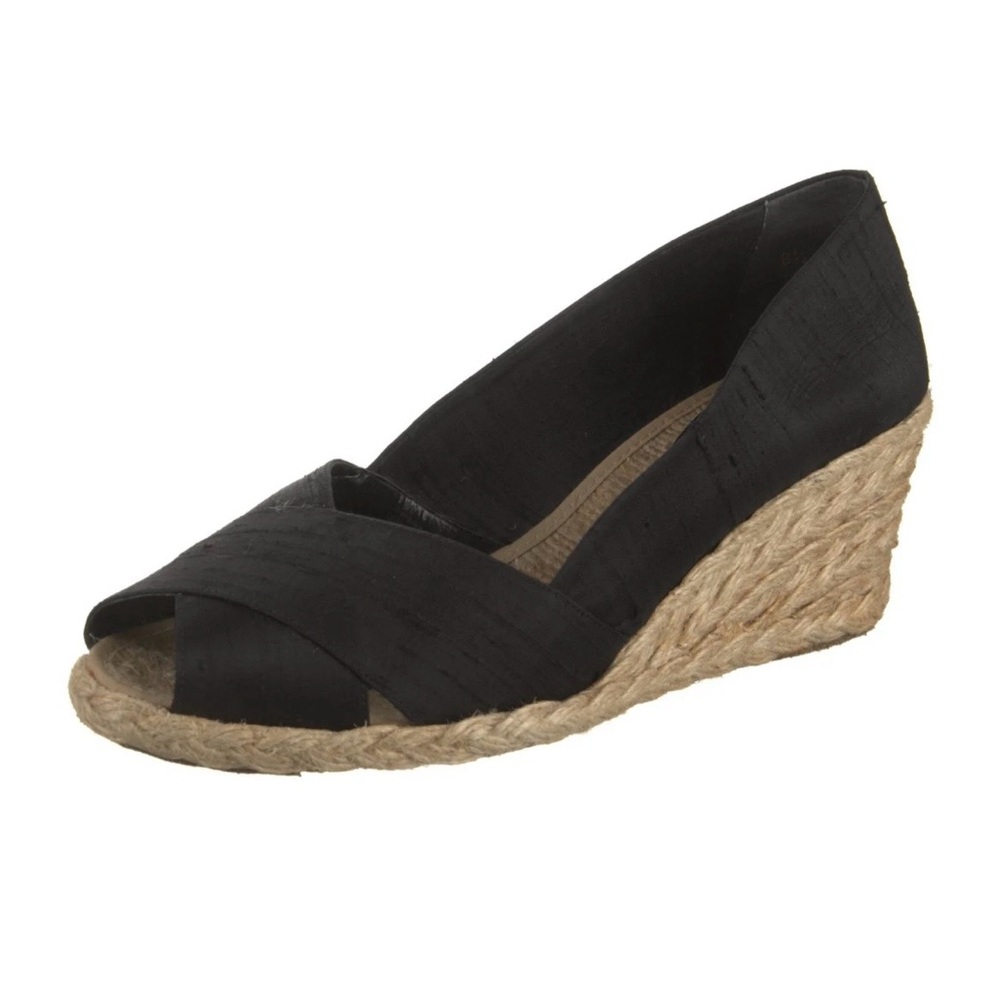 Lauren Ralph Lauren Sandals Black Linen Espadrille Wedge Open Toe Women Sz 10